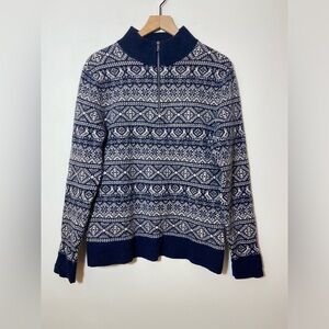 J. crew Mens Lambswool Fair Isle Sweater 1/4 zip pullover Sweater Size Large